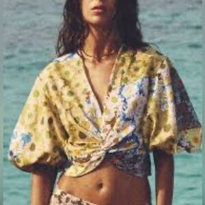 Zara Floral Puff Sleeve Wrap Top